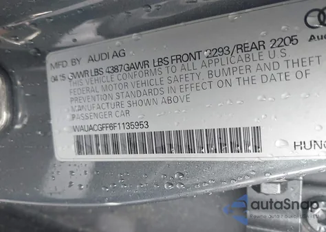 2015 Audi A3 1.8T Premium z USA, uszkodzony, nr VIN WAUACGFF6F1135953